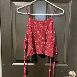 Off the shoulder maroon floral cropped top tank